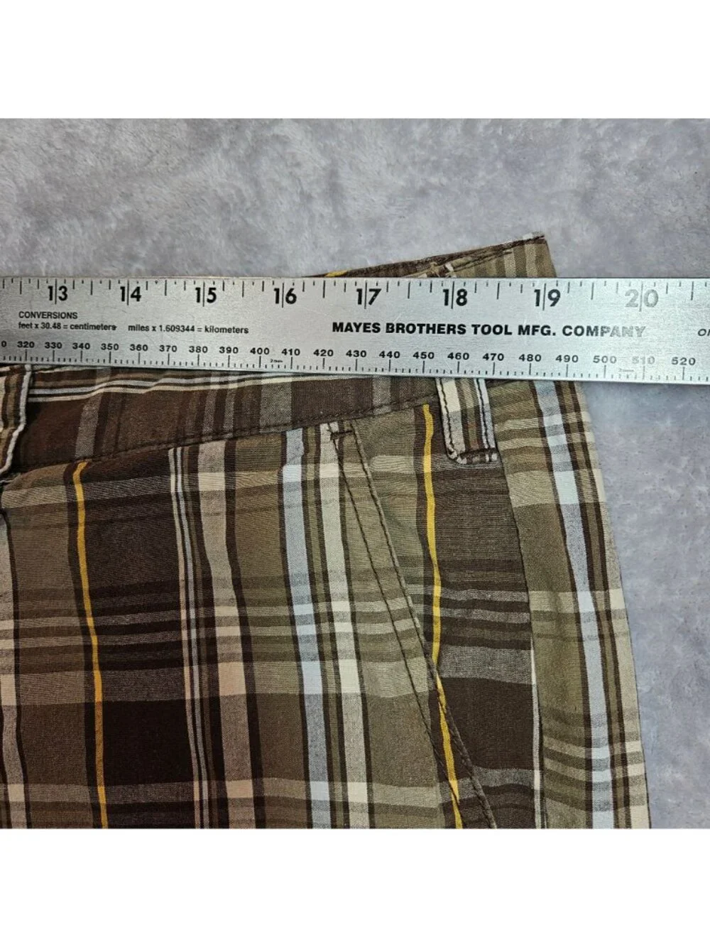 Croft & Barrow Plaid Mens 38 Shorts Brown Ivory Cotton Casual hipster vacation